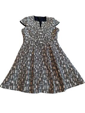 Armani Exchange Black White Dress A-Line Textured Cap Sleeves Party Size 6 Women